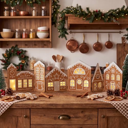 DIY Wooden Christmas Gingerbread House Kit with LED Lights, 2-Pack