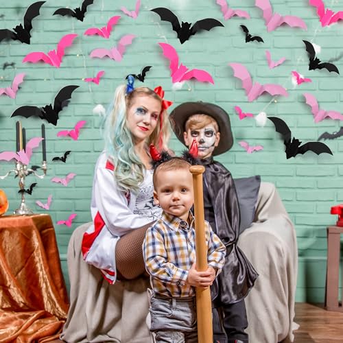 72 Pcs 3D Halloween Bat Wall Decor Stickers - Realistic PVC Bats