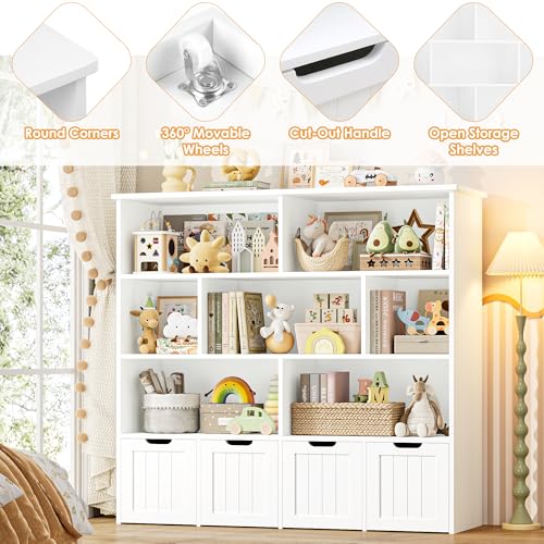 Kids Toy Storage Organizer with 7 Cubes and Mobile Rolling Drawers