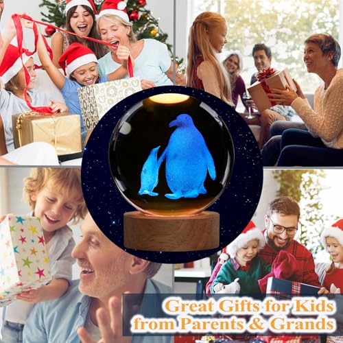 3D Penguin Crystal Ball Night Light with 16-Color LED Remote Control Base