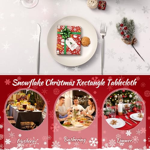 Mixweer White Winter Snowflake Christmas Tablecloth 60 x 108 Inches Washable Spillproof Holiday Decor