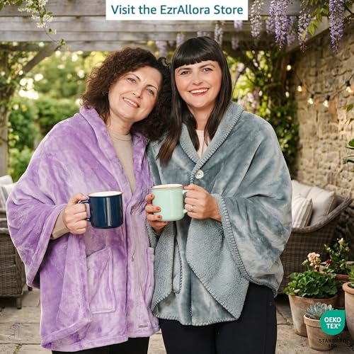 Double Layer Sherpa Poncho Blanket - Wearable Fleece Cape for Home