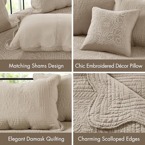 6-Piece Coastal Damask Quilted Daybed Cover Set with Scallop Edge