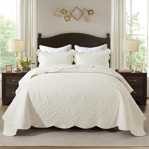 HoneiLife Oversized Queen Quilt Set - 3-Piece Lightweight Bedspread (Beige)