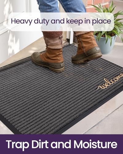 Heavy Duty Front Door Mat 24x36 - Non-Slip Outdoor Entryway Rug