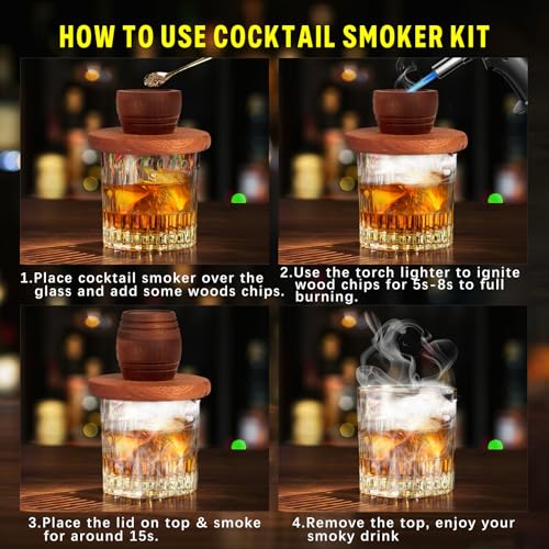 Yecuip Brown Whiskey Smoker Kit with Torch - Rustic Gift for Men & Dad