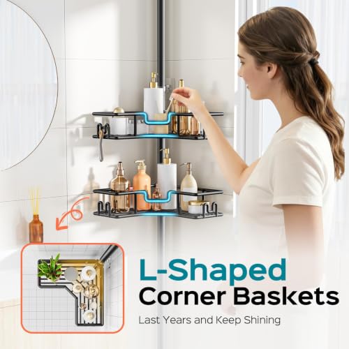 Adjustable Tension Pole Shower Caddy 4-Tier L-Shaped Corner Organizer