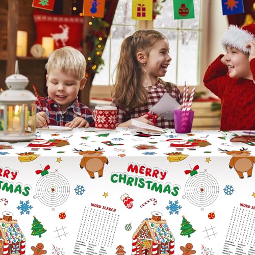 1Pack Christmas Coloring Tablecloth for Kids, Disposable Xmas Paper