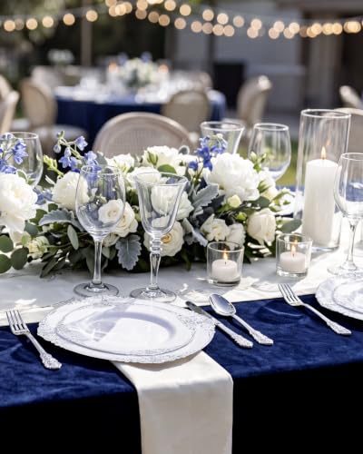 Hioasis 100 Pack White Silver Disposable Plastic Plates 10.25 Inch - Elegant Dinnerware for Parties & Events