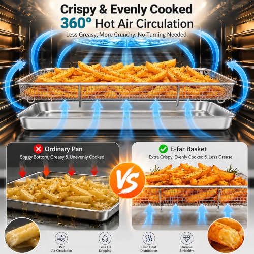 Large Stainless Steel Air Fryer Basket and Tray Set for Oven, 18" x 13"