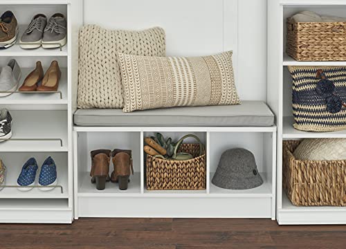 3-Cube Storage Bench with Gray Cushion, White Laminate Entryway Organizer