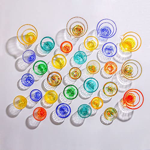 Mozacona 4pcs Colorful Glass Sake Cups Set 70ML Small Wine & Tea Cups - Red, Blue, Yellow, Orange