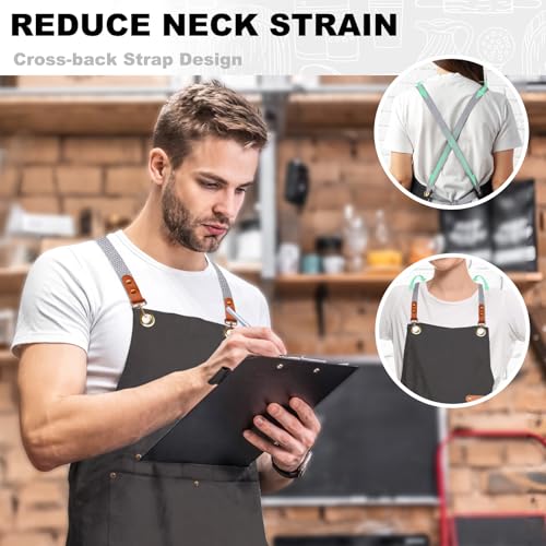 Unisex Chef Apron with Cross Back Straps and 4 Pockets for Kitchen Cooking