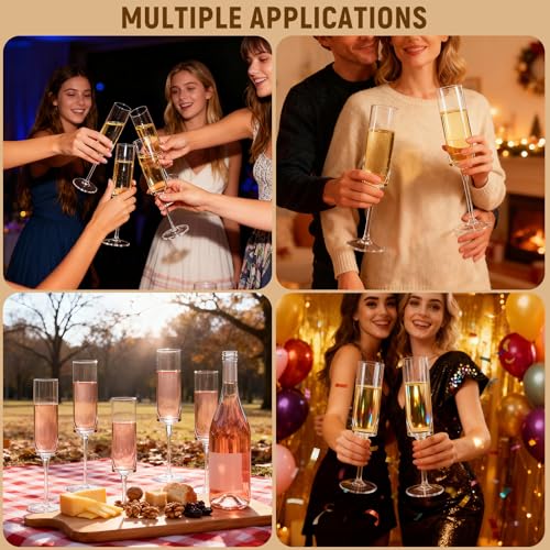 GuanQiao 24-Pack 6oz Clear Plastic Champagne Flutes - Reusable, Shatterproof Drinkware for Celebrations