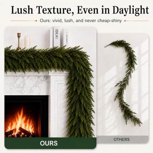 ICX 9Ft Norfolk Pine Garland - Winter Holiday Decor for Mantle & Outdoors (1pcs)