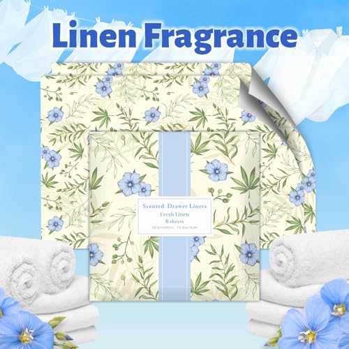Fresh Linen Scented Drawer Liners - 6 Sheets (14.3 x 19.6 Inch)