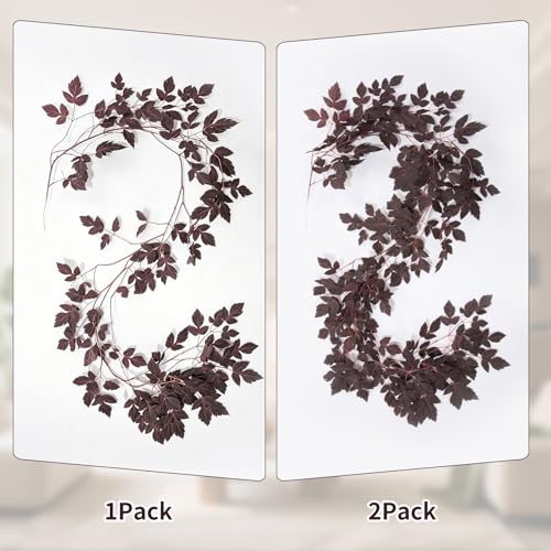 6ft Artificial Plum Fall Garland - Moody Autumn Leaf Decor for Mantel & Table
