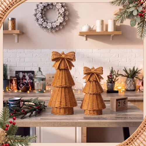 Bucherry 2 Pcs Rattan Christmas Trees Rustic Woven Decor Brown Variation