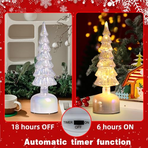 MJ Premier Silver Glass Rotating Christmas Tree with Lights - 3.54in x 11.81in, Battery Operated