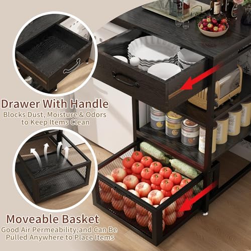 Mini Fridge Stand with Power Outlet, Adjustable Shelves and Storage Drawers