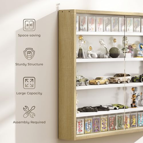 5-Tier Wall Mounted Glass Display Cabinet with Adjustable Shelves