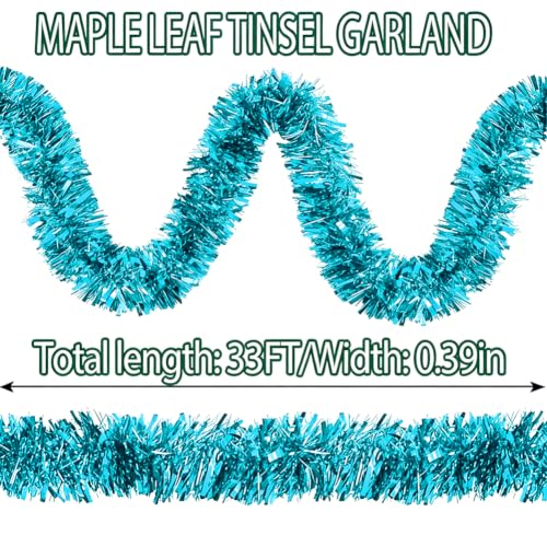 33ft Baby Blue Christmas Tinsel Garland for Tree & Mantle Decoration