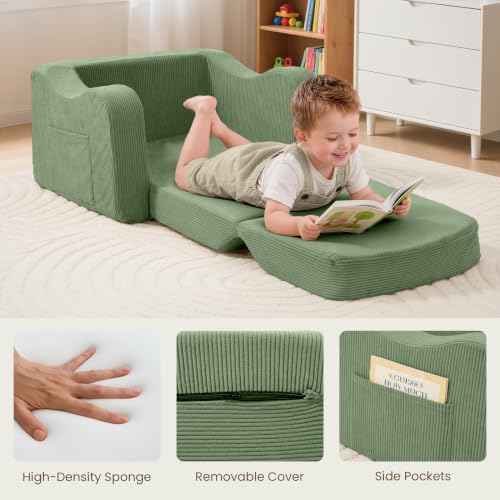 2-in-1 Fold Out Kids Sofa Chair, Washable Corduroy Foam Couch