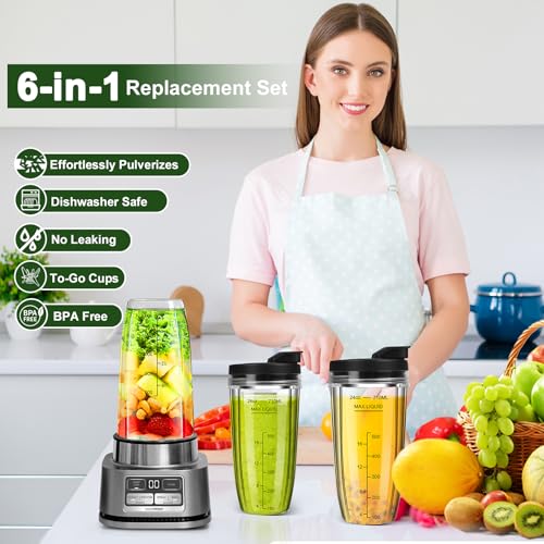 24oz Blender Replacement Cups with Leak-Proof Lids, 3-Pack BPA-Free Plastic