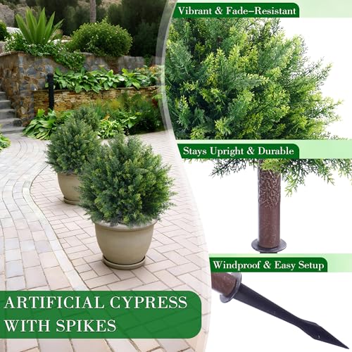 24.8-Inch Artificial Cedar Topiary Ball Trees - Set of 2 UV-Resistant Faux Cypress Bushes for Outdoor Patio and Garden Decor