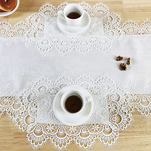 Breksdat Carnation-White Lace Placemats Set of 6 12x18in – Off-White Washable