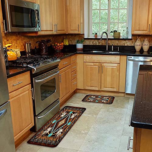 Southwestern Kitchen Rug Set of 2, Tribal Aztec Washable Anti-Fatigue Mats