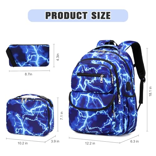 3-Piece Lightning School Backpack Set with Lunch Bag and Pencil Case