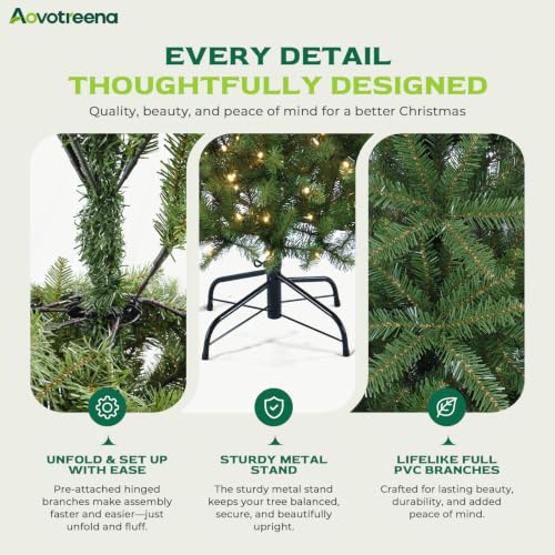 Aovotreena 6FT Pre-Lit Christmas Tree with 300 Warm White Lights (Warm White) 46in Dia