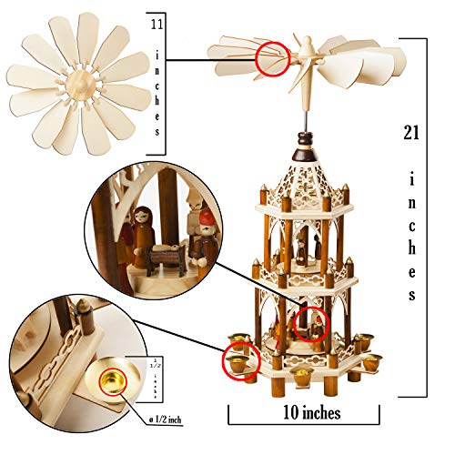 21-Inch Wooden Christmas Nativity Pyramid with 6 Candle Holders