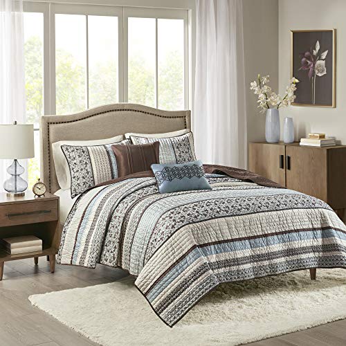 Madison Park Princeton 5-Piece Jacquard Coverlet Set - Full/Queen, Blue