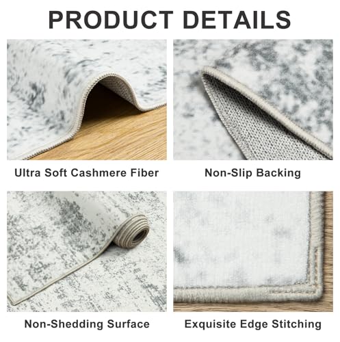 Modern Abstract 8x10 Area Rug - Washable Non-Slip Soft Grey Carpet