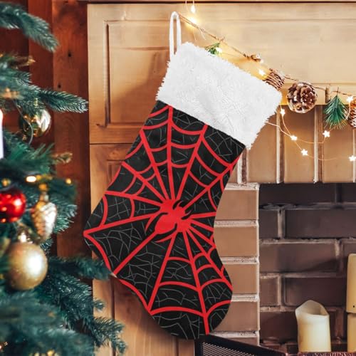 Spiderweb Red Christmas Stocking 18 Inch with Plush Faux Fur Cuff - CTYSHTDL 1PCS
