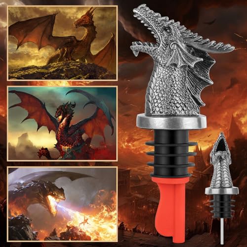 LKKCHER Silver Dragon Liquor Pourer and Stopper Set - 2-in-1 Wine Bottle Accessory