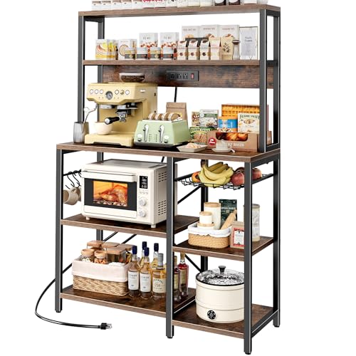 35.4" Kitchen Baker's Rack with Power Outlet, Coffee Bar & Storage