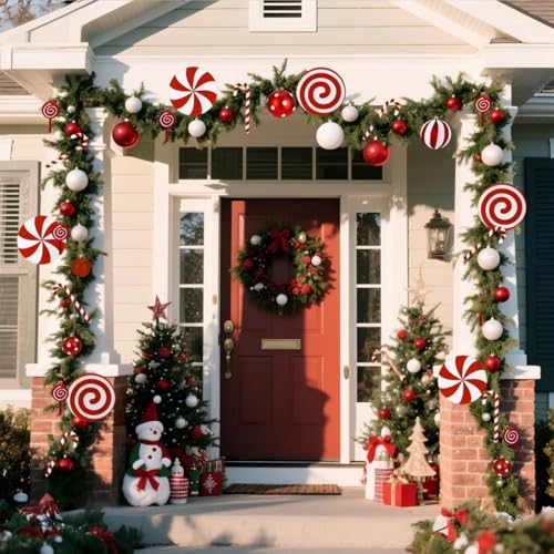 Red White Candy Cane Christmas Ornaments Set - 42 pcs in festive decor