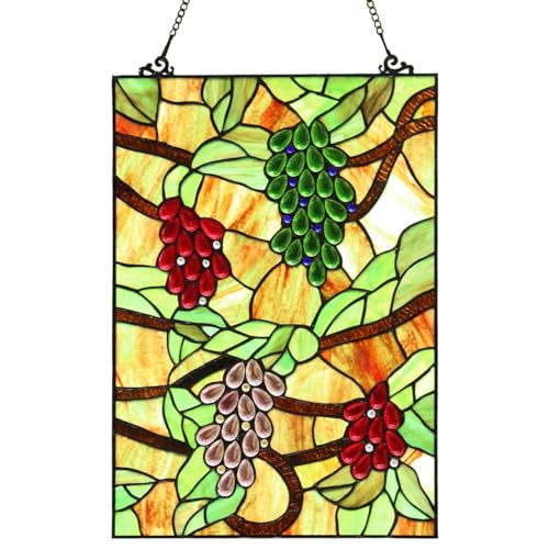 Grape Tiffany Style Stained Glass Window Panel - Handmade 13.5 x 19.5 Inches