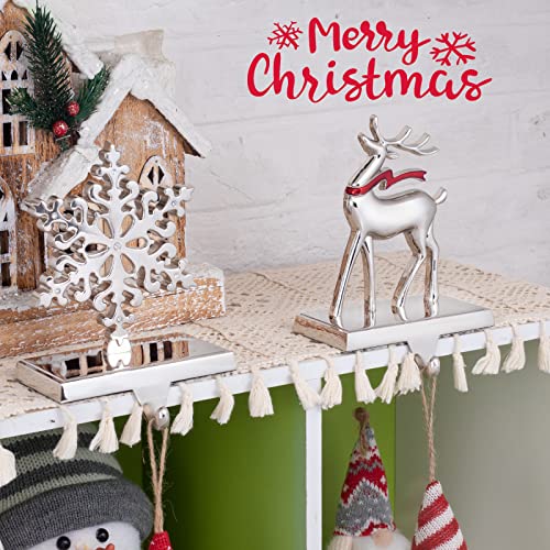 Set of 2 Christmas Stocking Holders for Mantel, Weighted Metal Hangers