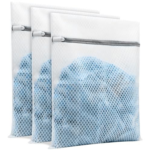 3-Pack Mesh Laundry Bags with Zipper | 12x16 inches Durable Honeycomb Design