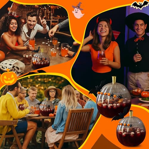 Pumpkin Punch Bowl Set with 6 Cups and Ladle, 1.3 Gallon Halloween Serving