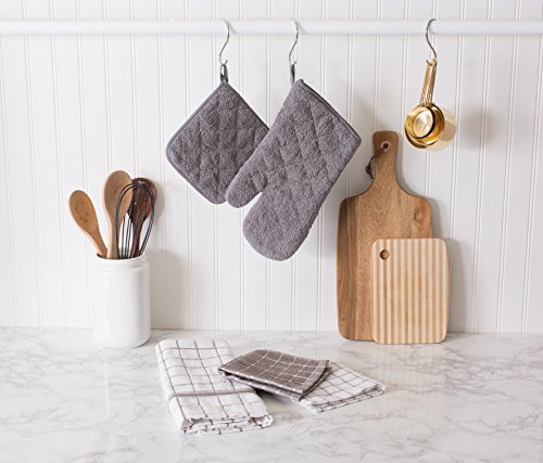 DII Basic Terry Cotton Potholders Set - Gray 3 Piece Kitchen Heat-Resistant Gloves
