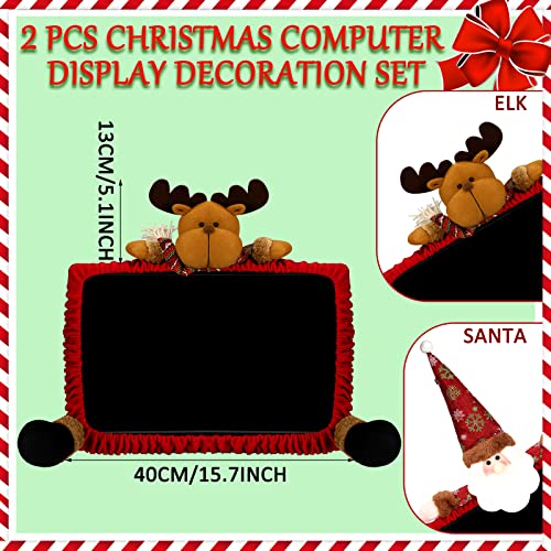 Oudain 2-Pack Christmas Monitor Covers with Santa & Reindeer Decorations, Fits 19-27 inch Screens
