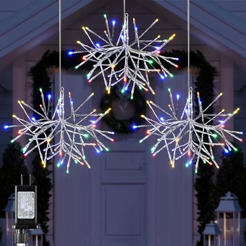 Hiboom 3-Pack Starburst Snowflake Christmas Lights - Outdoor LED Holiday Decor