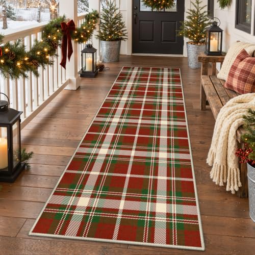 GENIMO 2.5x8 Outdoor Runner Rug, Christmas Red – Washable Porch/Entryway