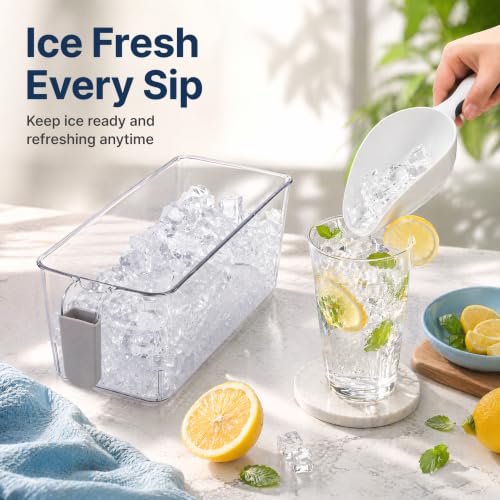 Pumtus 4-Pack Clear Ice Bins with Handles & Scoops - Refrigerator & Kitchen Storage