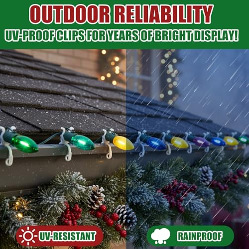 Cinnvoice 2 Pcs Christmas Light Clips for C7/C9 Mini Bulbs – Gutter & Roof Edge Clips